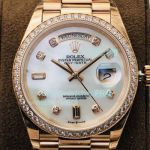 Swiss Replica Rose Gold Rolex Day Date 36 Watch White Mop Dial From EW Factory